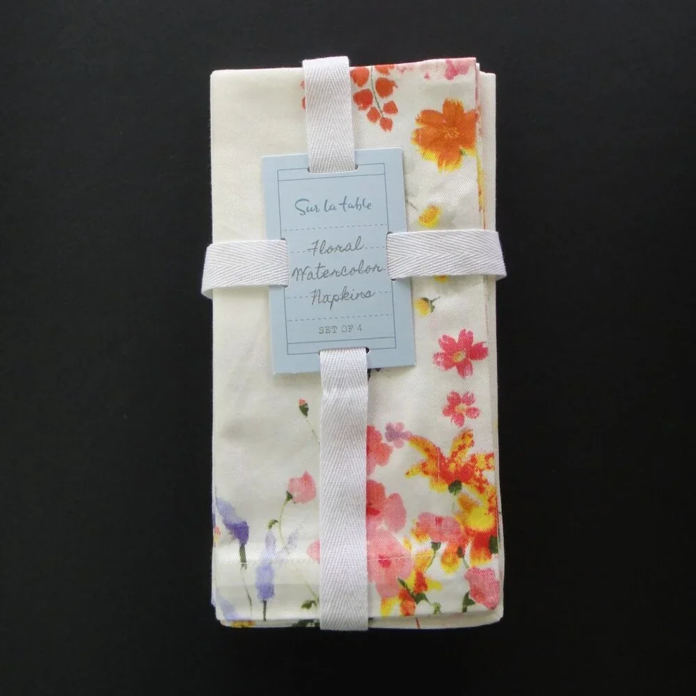 Sur La Table GARDEN FLORAL Napkins 20 x 20 Set 4 100% Cotton Multicolor Flowers